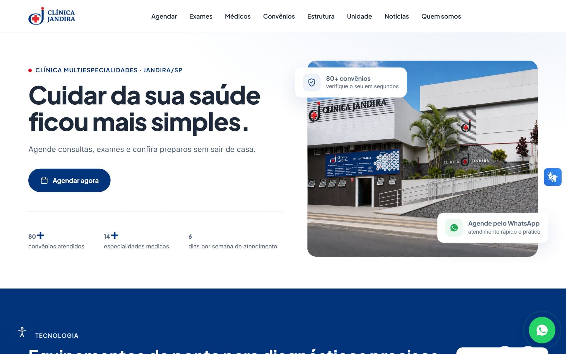 Screenshot of the Clínica Jandira website