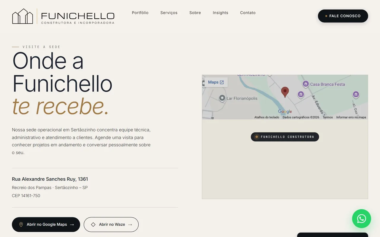 Print do site Funichello Construtora